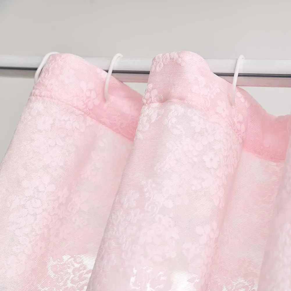 Pink Lace Vintage Shower Curtain with Attached Valance, Floral Lace Curtain for Bathroom, Farmhouse Style Shabby Chic Shower Curtain Scalloped Edge, 72 x 72 Inch, 1 Panel