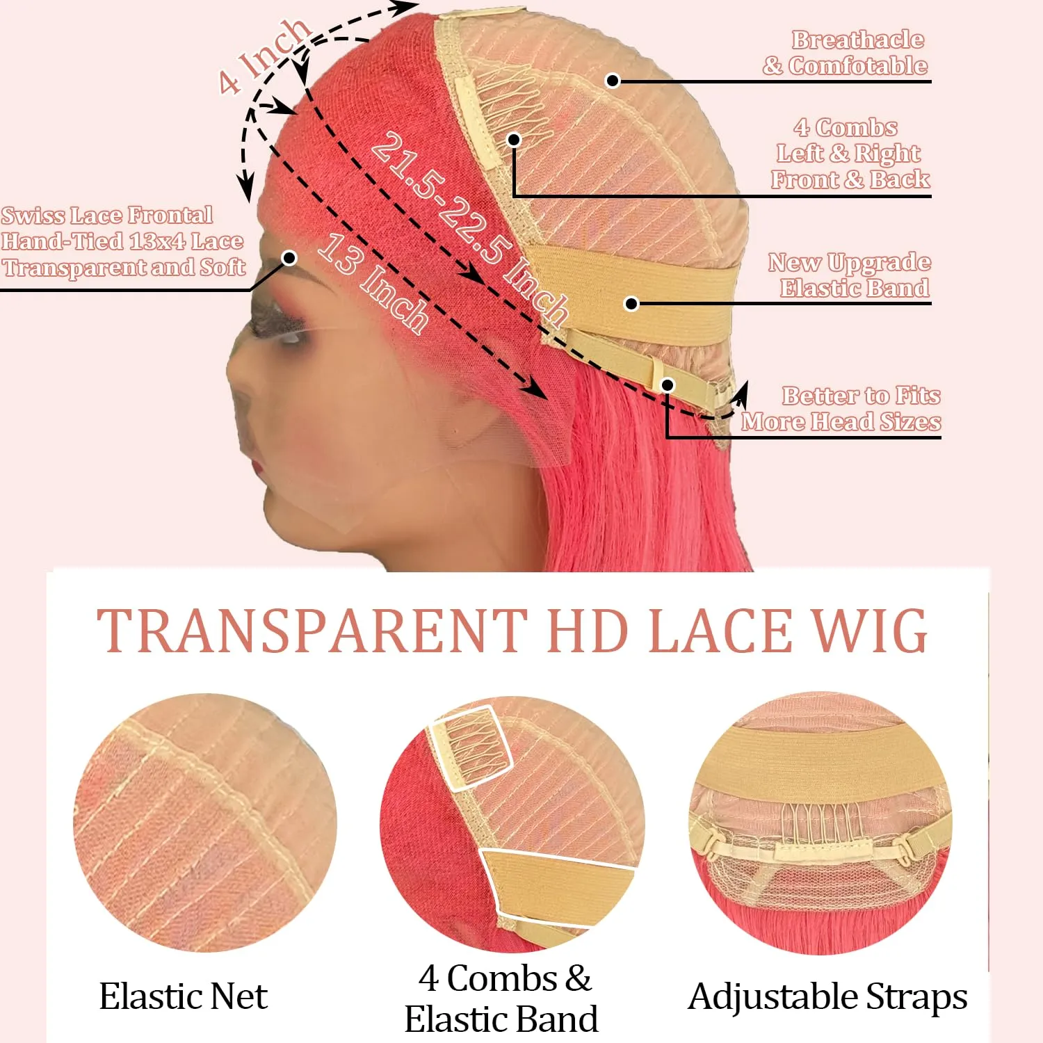 Pink Wig Human Hair 13x4 Hd Straight Lace Front Wigs Human Hair Pink Human Hair Wigs for Women Wear and Go Glueless Hot Pink Lace Front Wig Pre Plucked with Baby Hair 24 inch