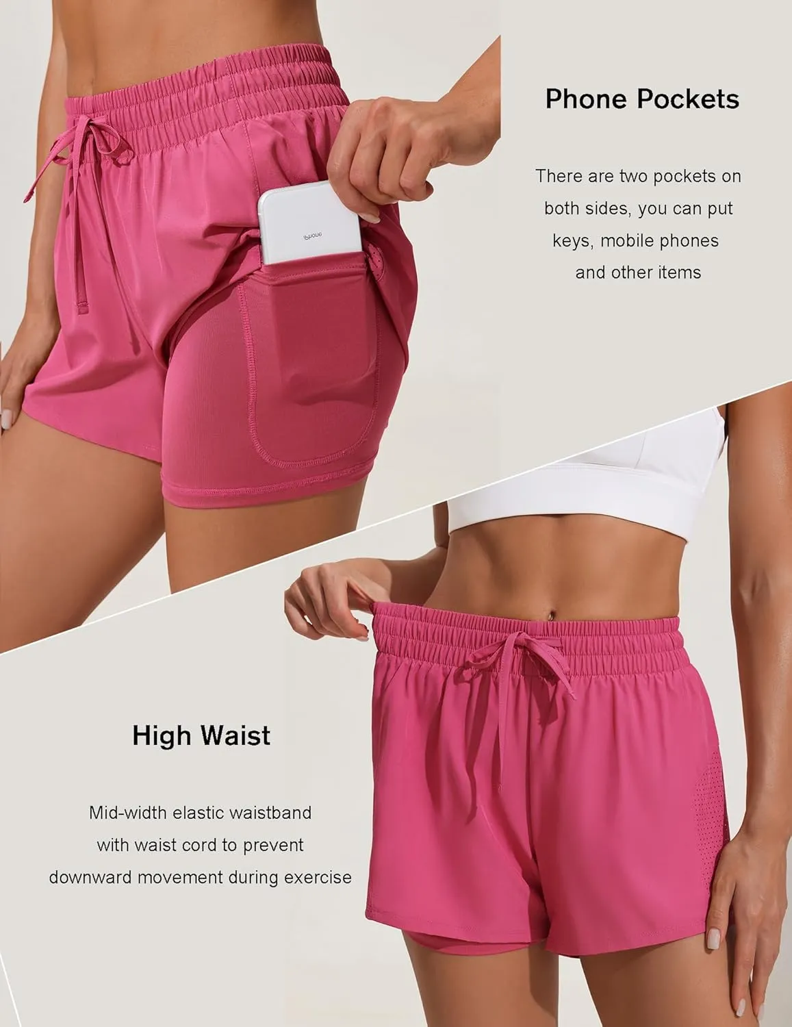 Pinspark womens High Waisted Quick Dry Gym Shorts with Pocket