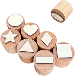 Playdough Tool Set Geometric Shapes Theme - Wooden Playdough Tools - Playdough Stamps