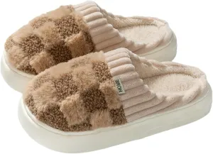Plush Slippers for Women Men Plaid Cuff Warm Fuzzy Fleece Slipper Cozy Memory Foam Checkered Home Shoes Non-Slip