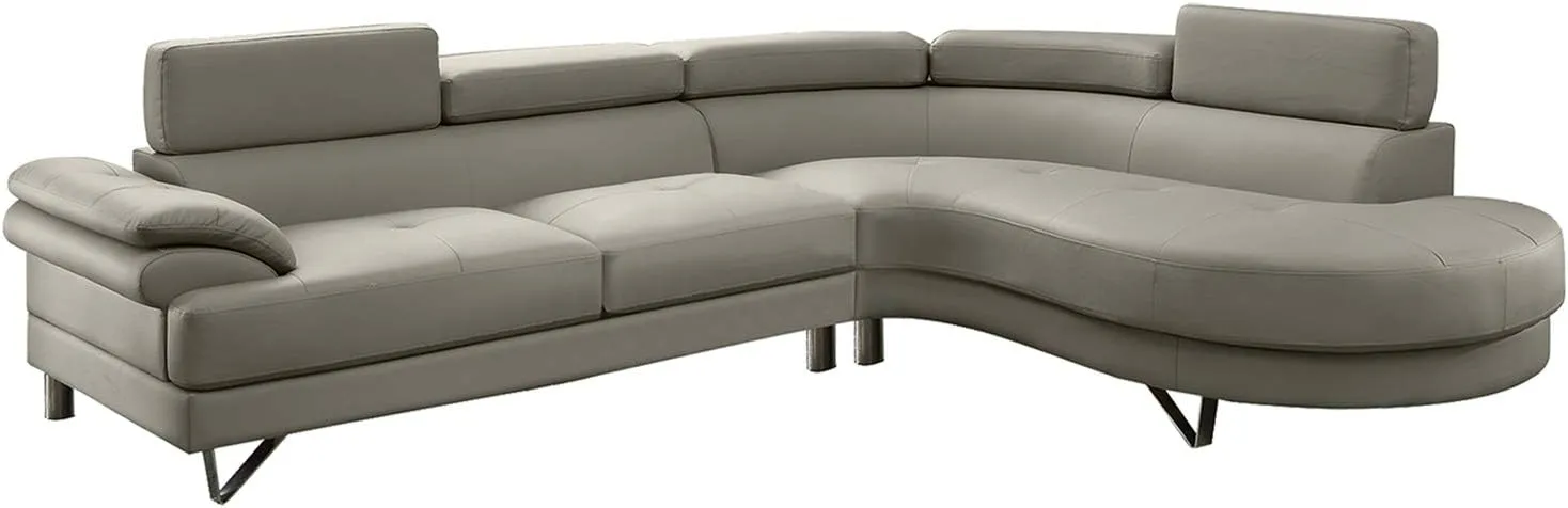 Poundex Bobkona Isidro Faux Leather sectional, Light Grey
