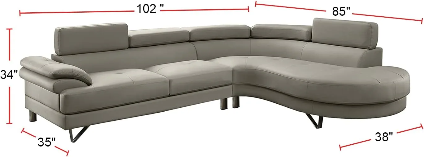 Poundex Bobkona Isidro Faux Leather sectional, Light Grey