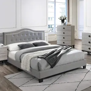 Poundex Twin Fabric Upholstered Bed, Grey