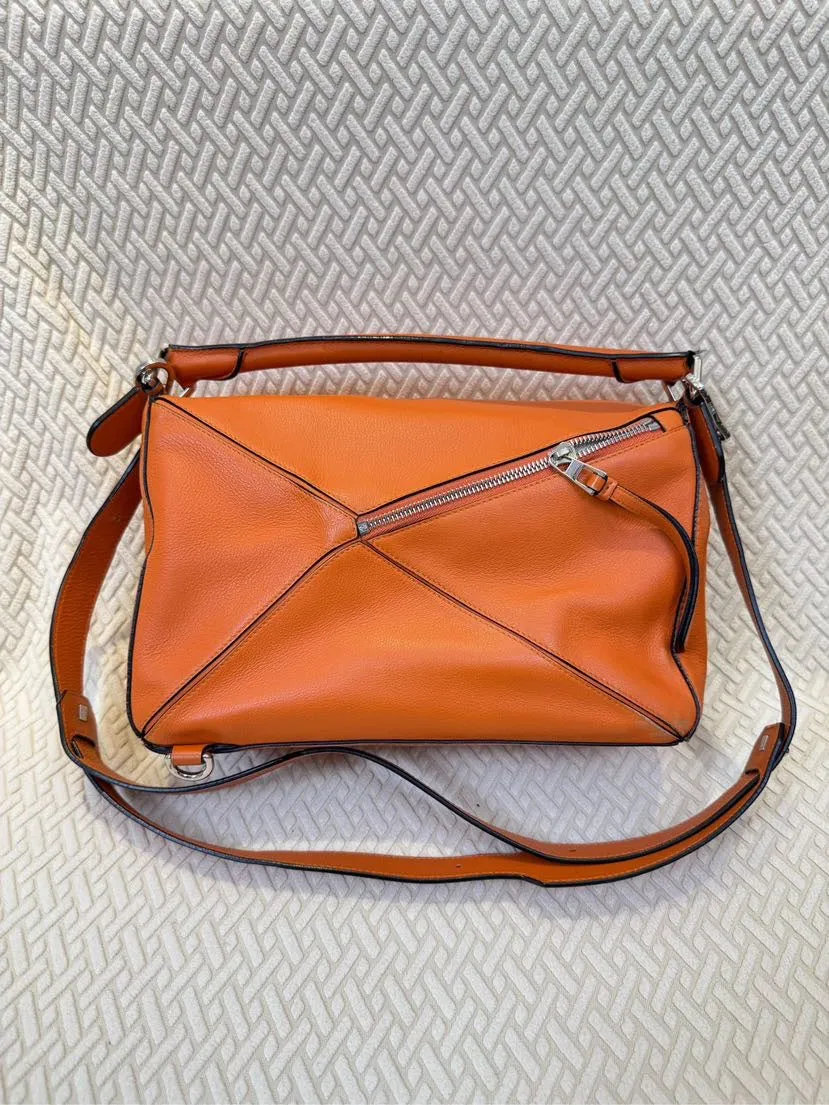 Preloved Loewe Puzzle Bag Orange Leather Crossbody