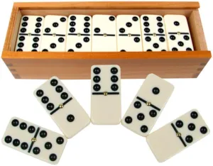 Premium Set of 28 Double Six Dominoes with Wood Case, Brown, 28 Piece (12-2408)