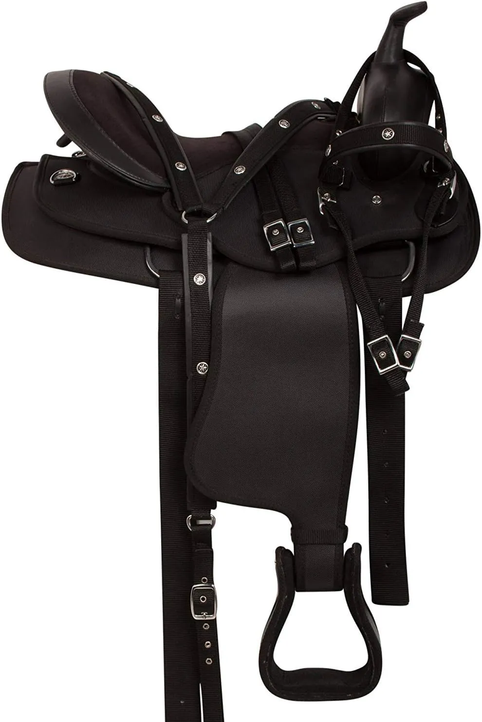 Premium Synthetic Western Saddle - 10" to 12" Inch, Durable Comfy Horse Saddle with Tack Set for Pleasure Trail Rides, Horse Riding and Racing Accessories, MO-NO-1 (11" Inches Seat)