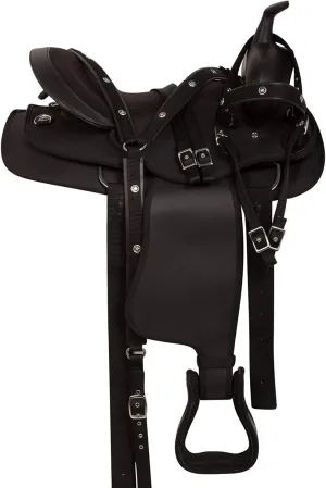 Premium Synthetic Western Saddle - 10" to 12" Inch, Durable Comfy Horse Saddle with Tack Set for Pleasure Trail Rides, Horse Riding and Racing Accessories, MO-NO-1 (11" Inches Seat)