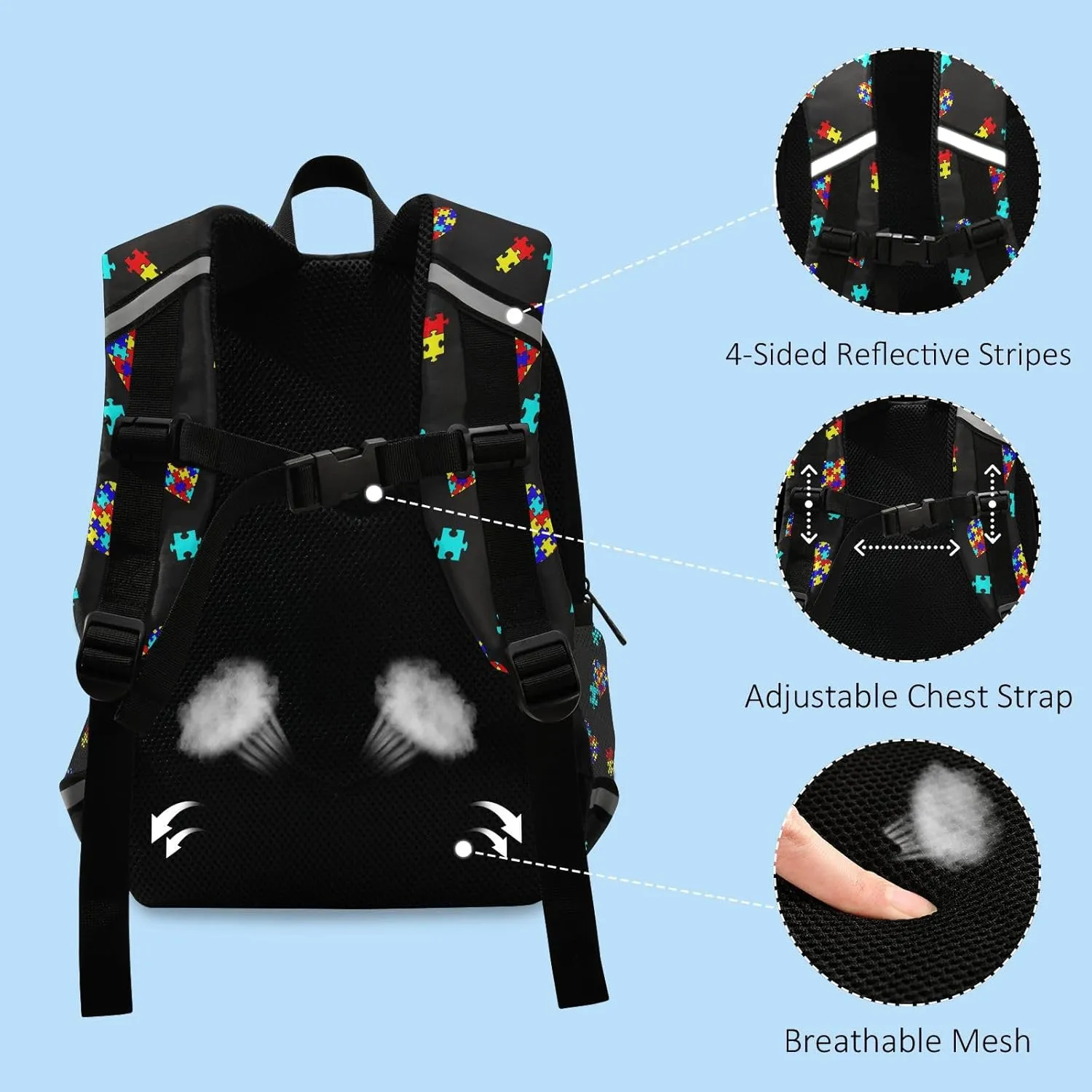 Preschool Backpacks，Kid's Casual Travel Bookbag with Leash，Cute Toddler Backpacks for Boys and Girls (Autism Awareness)
