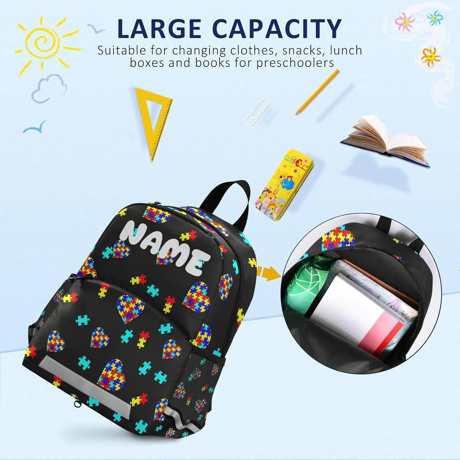 Preschool Backpacks，Kid's Casual Travel Bookbag with Leash，Cute Toddler Backpacks for Boys and Girls (Autism Awareness)