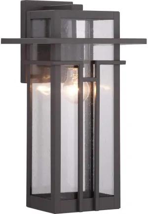 Progress Lighting Boxwood Collection 1-Light Clear Seeded Glass Craftsman Outdoor Large Wall Lantern Light Antique Bronze, 16.50x9.00x9.00