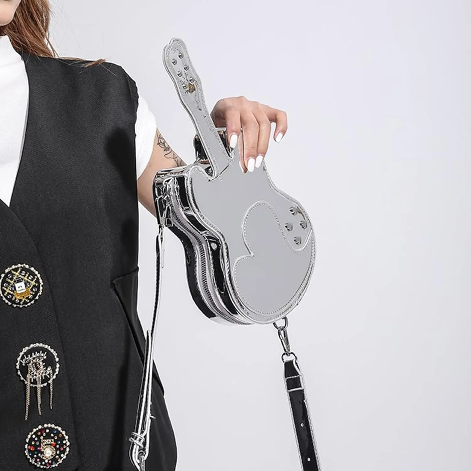 PU Leather Bags for Women Fashion Shoulder Bag Party Cute Funny Violin Crossbody Bag Solid Color Satchel Bag