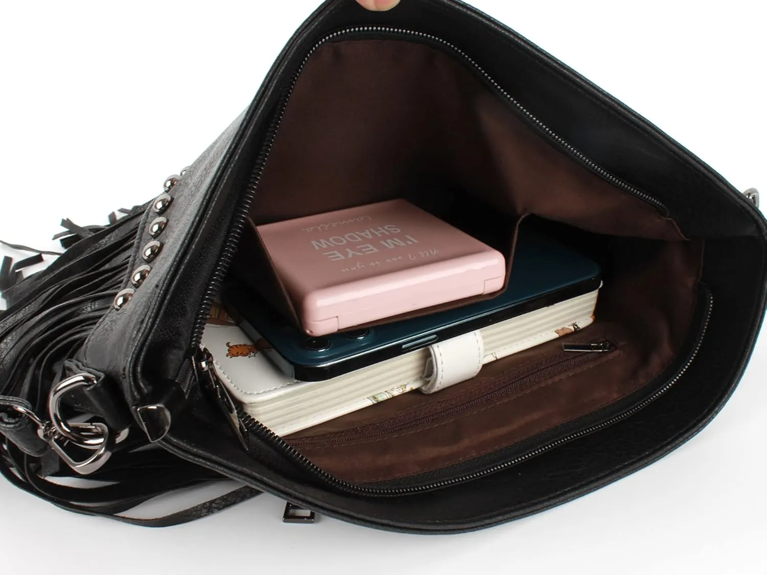 PU Leather Fringe Hobo Bag Large Studded Handbag Crossbody Bag for Women
