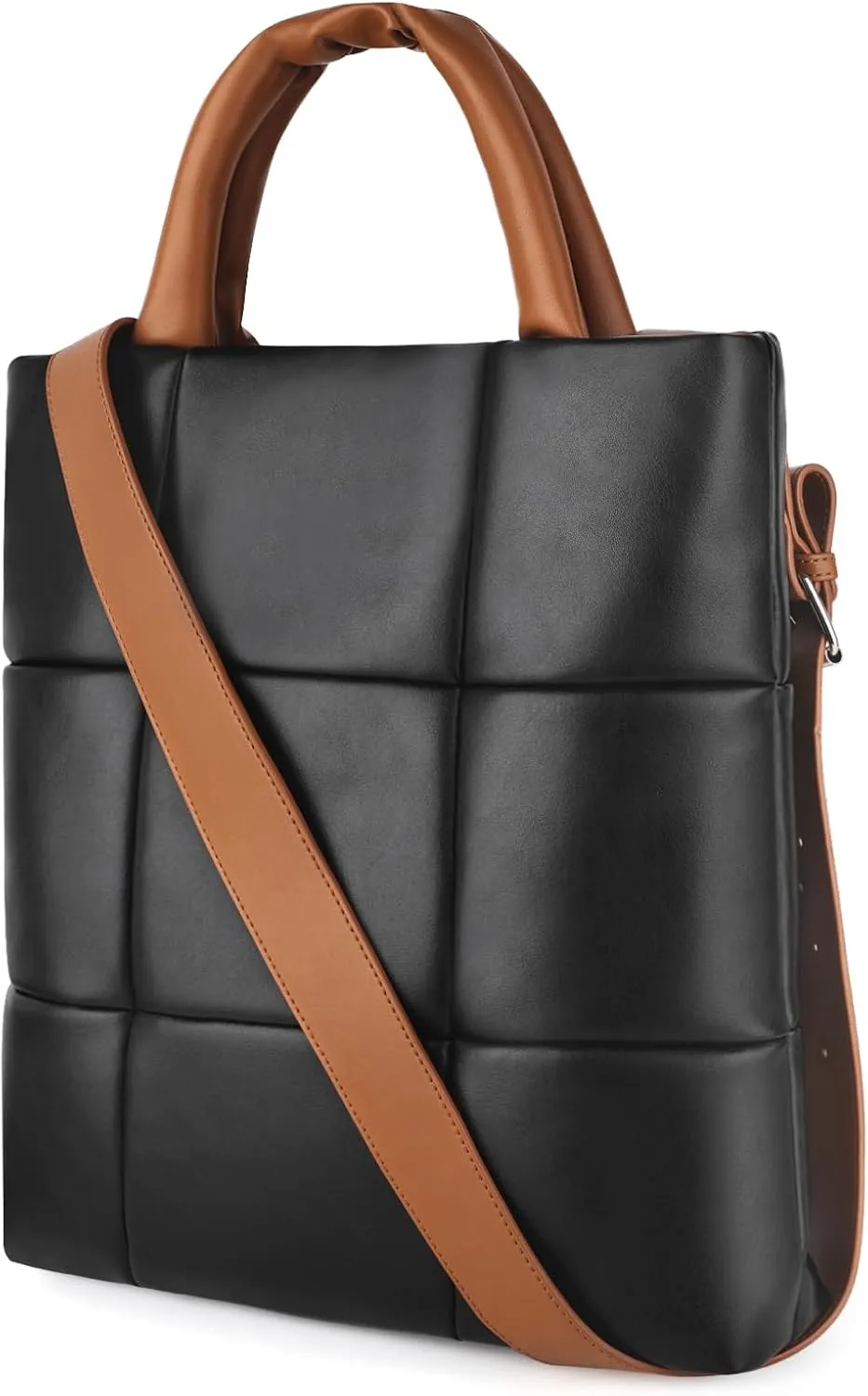 Puffer Tote Bag, Quilted Crossbody Bag with Zip, Top-Handle Shoulder Bags with Removable Strap, PU Leather Handbags for Women