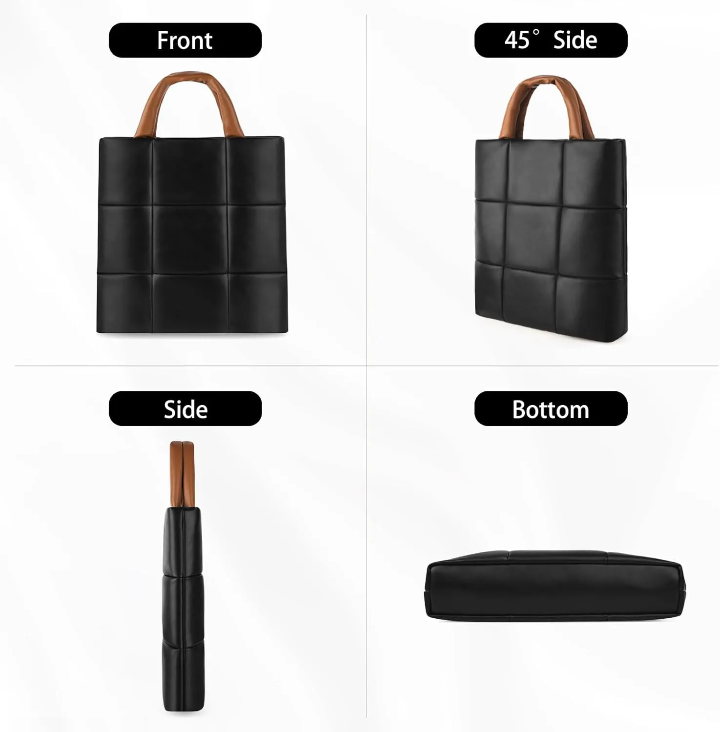 Puffer Tote Bag, Quilted Crossbody Bag with Zip, Top-Handle Shoulder Bags with Removable Strap, PU Leather Handbags for Women