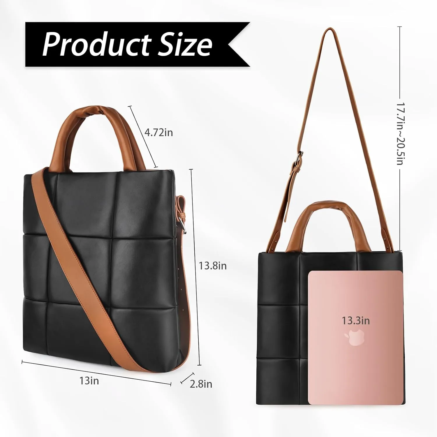 Puffer Tote Bag, Quilted Crossbody Bag with Zip, Top-Handle Shoulder Bags with Removable Strap, PU Leather Handbags for Women