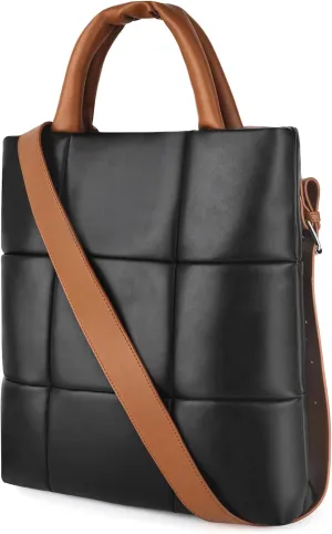 Puffer Tote Bag, Quilted Crossbody Bag with Zip, Top-Handle Shoulder Bags with Removable Strap, PU Leather Handbags for Women