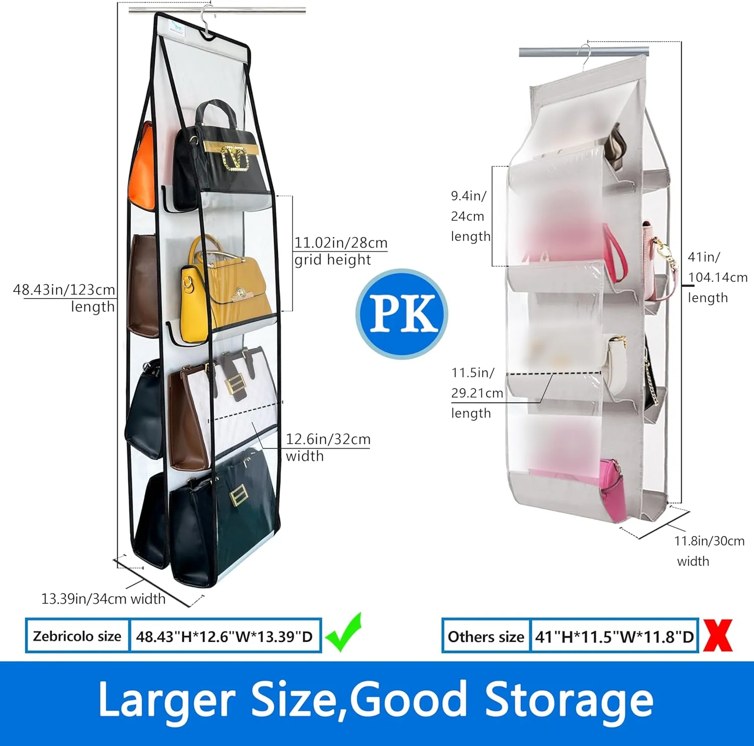 purse organizer, NEW improved Larger, purse organizer for closet,Heavy Duty Hooks, purse storage,Space-Saving Design,handbag organizer,Visibility,closet organizer,White/Black-1PCS