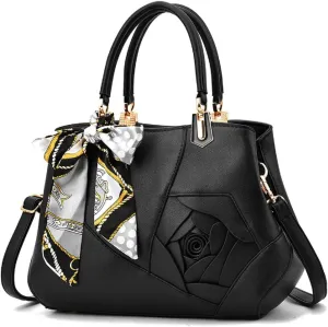 Purses and Handbags for Women PU Leather Top-Handle Satchel Bowknot Shoulder Bag Tote Flower Crossbody Bag