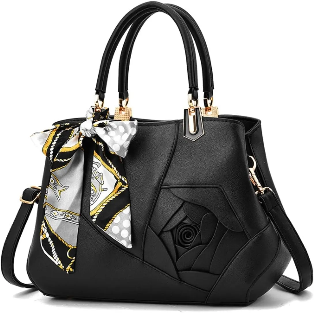 Purses and Handbags for Women PU Leather Top-Handle Satchel Bowknot Shoulder Bag Tote Flower Crossbody Bag
