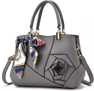 Purses and Handbags for Women PU Leather Top-Handle Satchel Bowknot Shoulder Bag Tote Flower Crossbody Bag(Khaki)