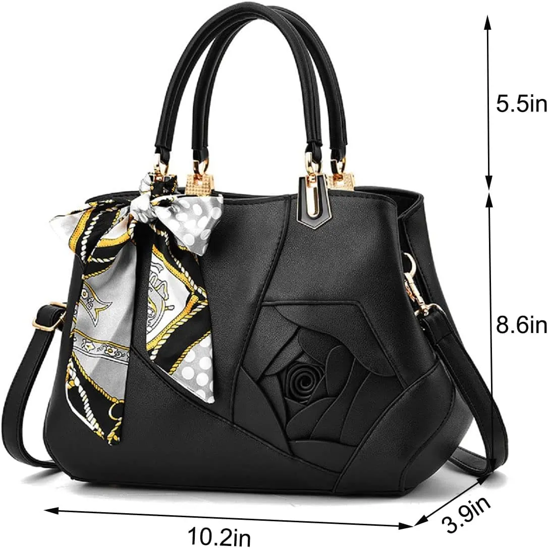 Purses and Handbags for Women PU Leather Top-Handle Satchel Bowknot Shoulder Bag Tote Flower Crossbody Bag(Khaki)
