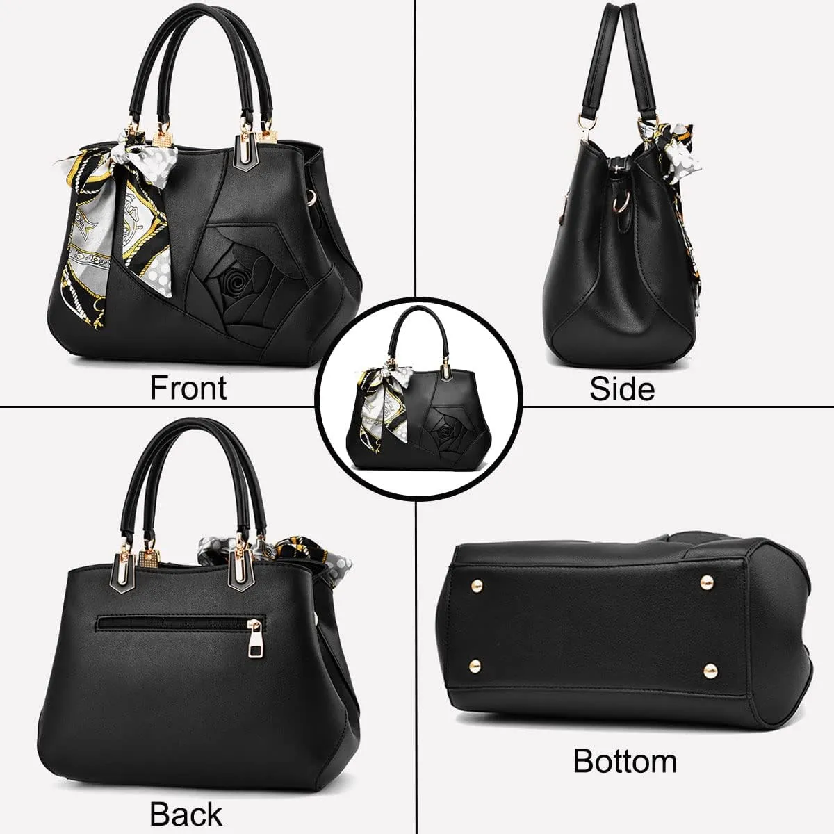 Purses and Handbags for Women PU Leather Top-Handle Satchel Bowknot Shoulder Bag Tote Flower Crossbody Bag(Khaki)