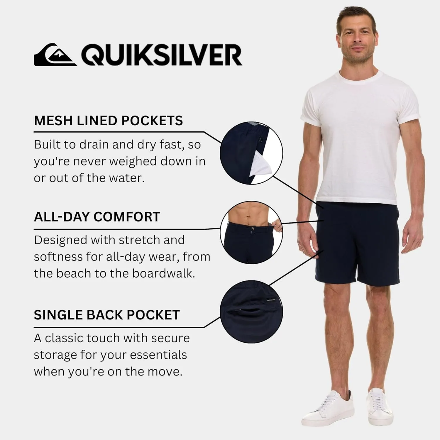 Quiksilver Shorts for Men Big and Tall, Hybrid Stretch Amphibian Quick Dry Short