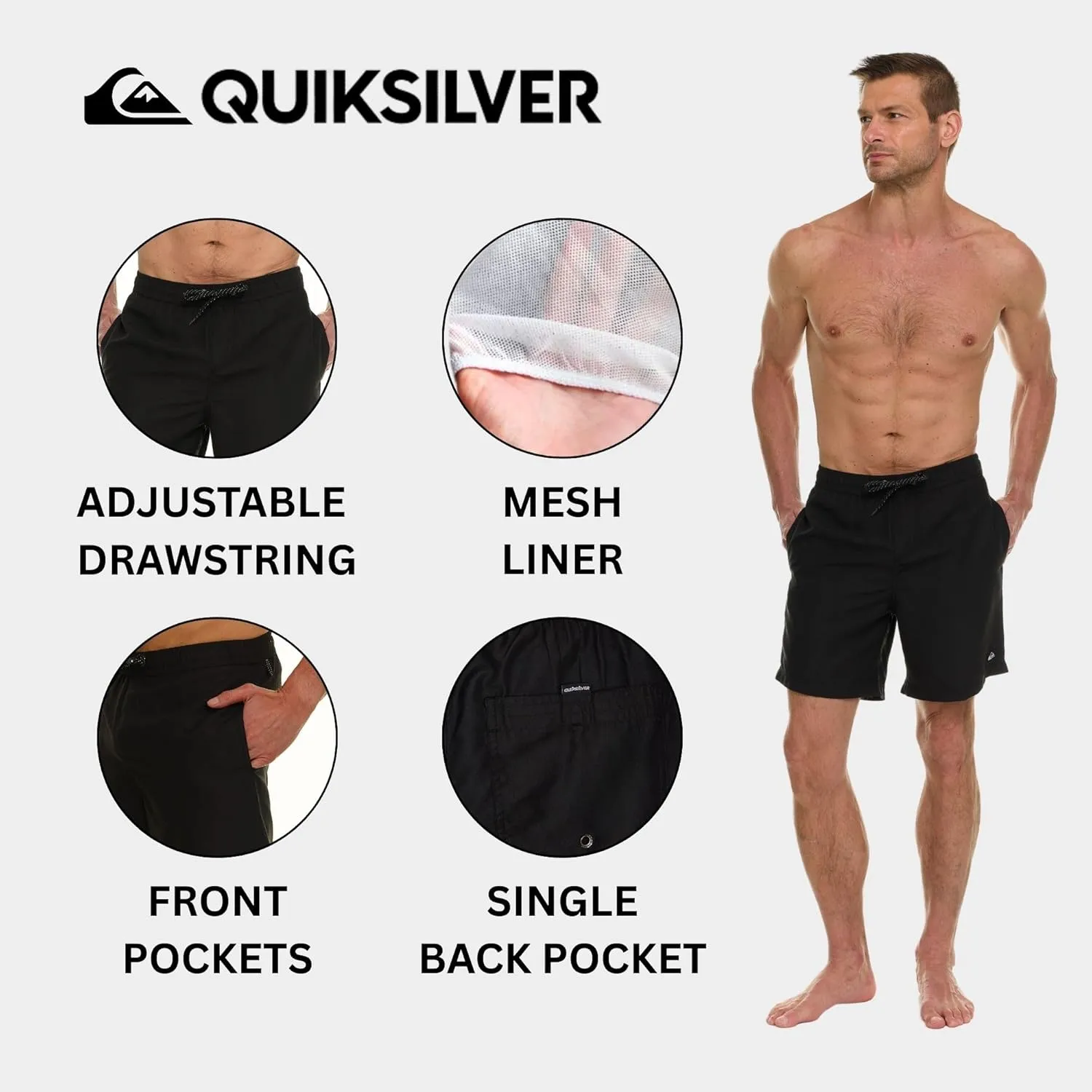 Quiksilver Swim Trunks for Men Big and Tall, Quick Dry Swim Board Shorts 10"