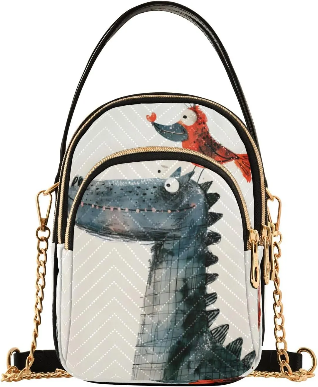 Quilted Crossbody Bags for Women,Alligator Head and Red Bird Women's Crossbody Handbags Small Travel Purses Phone Bag