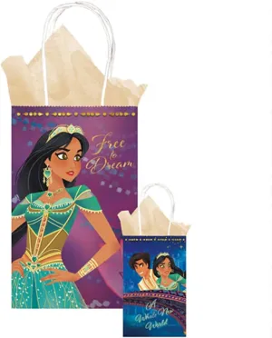"Disney Alladin" Blue and Purple Paper Kraft Party Bags, 9" x 6.5", 8 Ct.