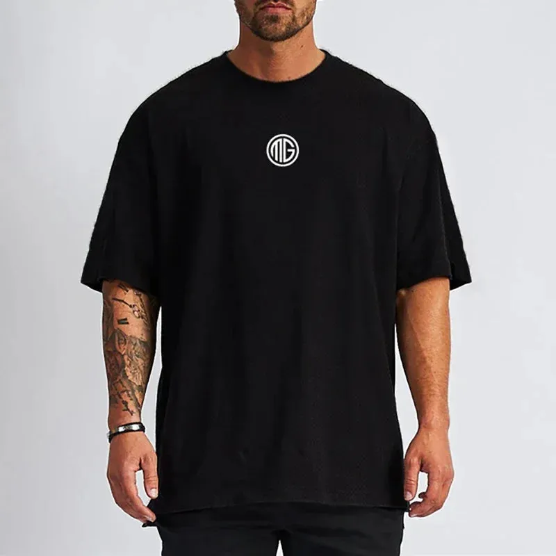 "Men's Oversized Quick-Dry Gym Shirt-Loose Fit Bodybuilding Sportswear