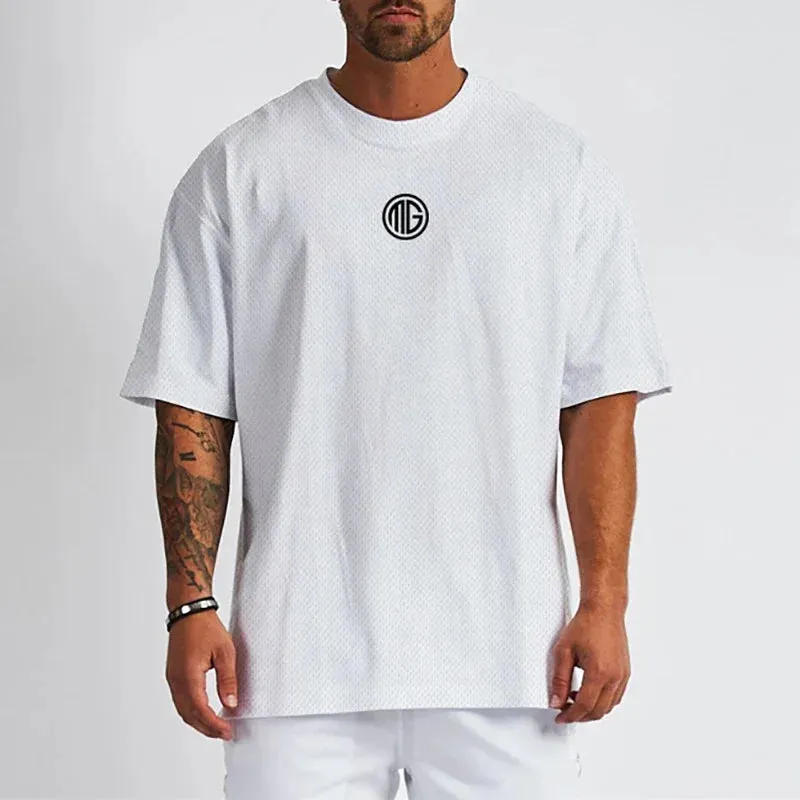 "Men's Oversized Quick-Dry Gym Shirt-Loose Fit Bodybuilding Sportswear