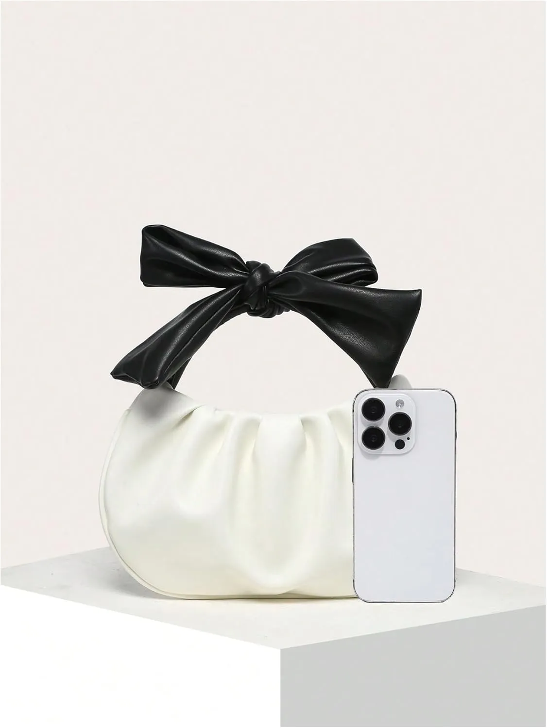 QWINEE Women's Y2k Bow Purse Clutch Ruched Hobo Bag Mini Handbag Dumpling Pouch Bag