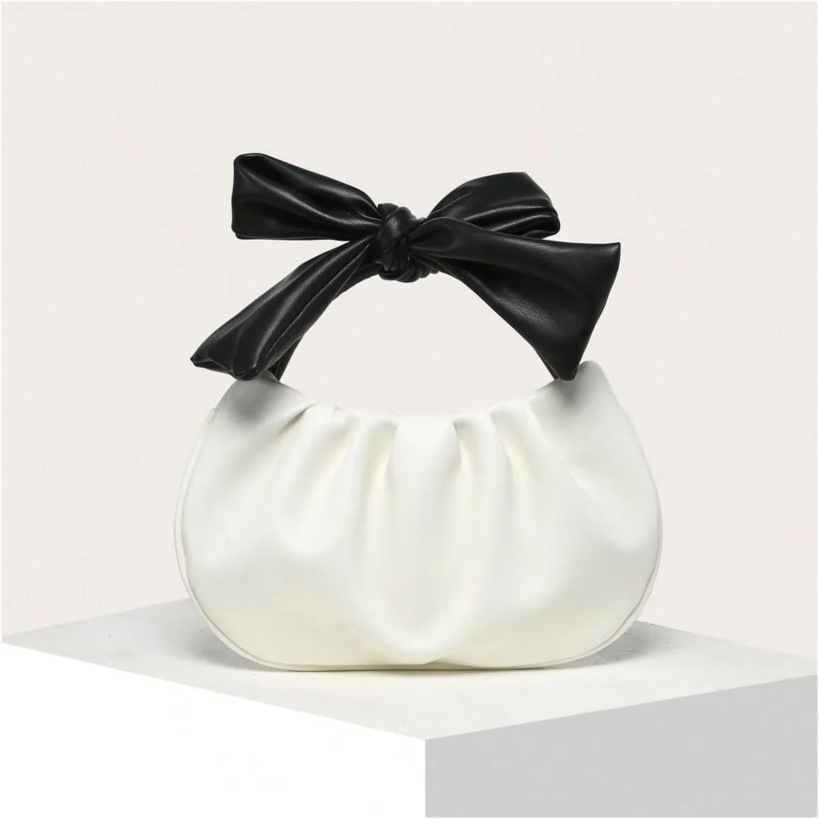 QWINEE Women's Y2k Bow Purse Clutch Ruched Hobo Bag Mini Handbag Dumpling Pouch Bag