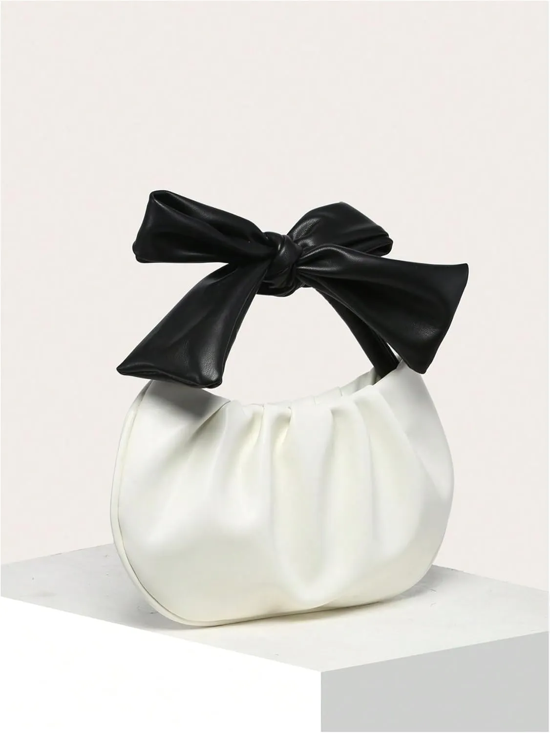 QWINEE Women's Y2k Bow Purse Clutch Ruched Hobo Bag Mini Handbag Dumpling Pouch Bag
