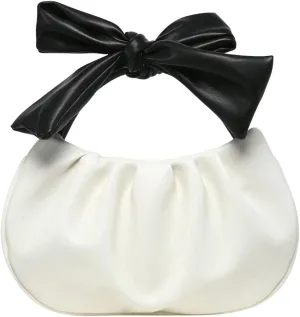 QWINEE Women's Y2k Bow Purse Clutch Ruched Hobo Bag Mini Handbag Dumpling Pouch Bag