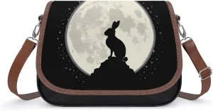 Rabbit Hare Animal Full Moon Crossbody Purses for Women PU Leather Shoulder Bag Handbag Clucth