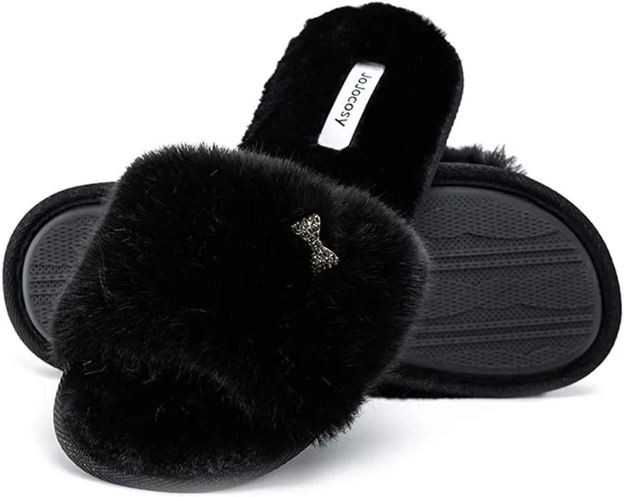 Rabbit Model Lady’s Comfortable Fuzzy Memory Foam Scuff Women’s Fashion Plush Peep-Toe Relaxing Indoor Slippers