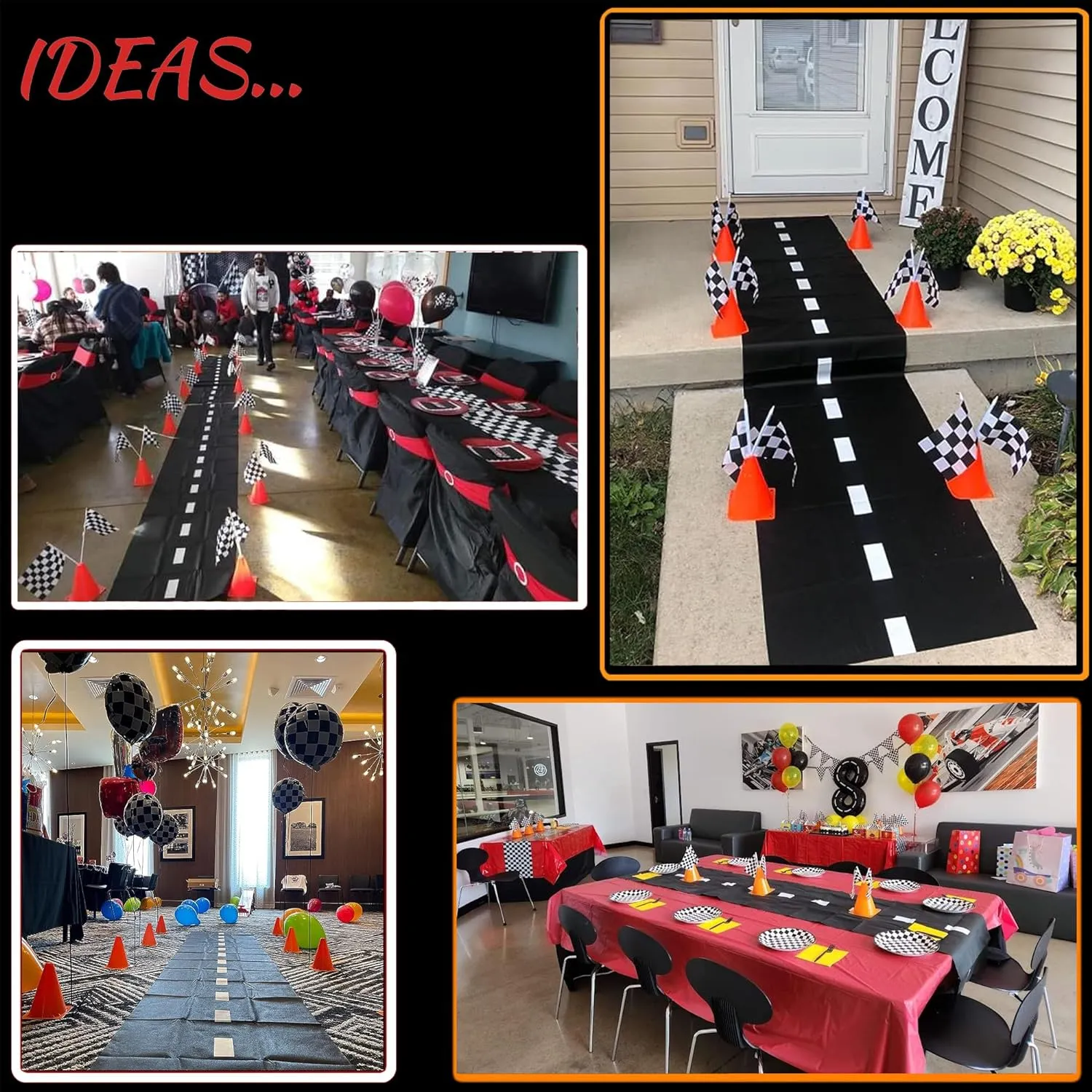 Race Car Birthday Decorations,Racecar Centerpiece Decoration for Kids,7in Orange Racing Cones(12),Checkered Flags (24), Racetrack Floor Runner,Checkered Banner,Car Theme Party Supplies(39PCS)