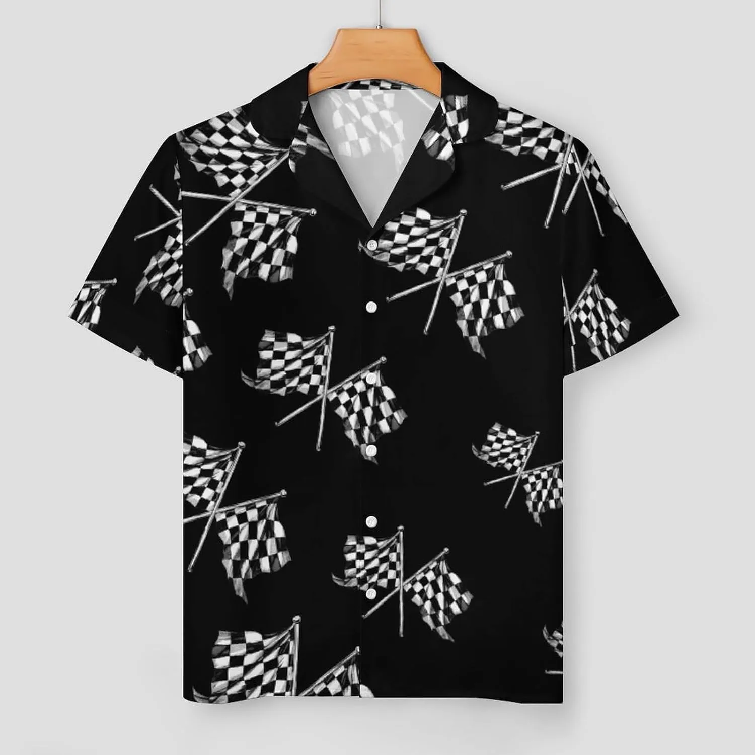 Racer Race Checkered Flags Women's Satin Pajama Set Short Sleeve Button Down Sleepwear Loungewear Pj Set