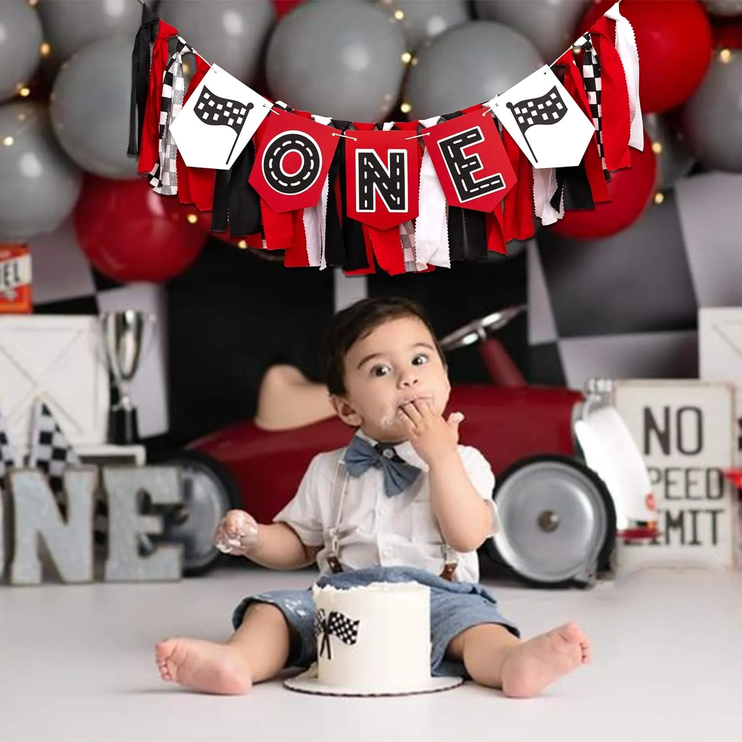 Racing Car ONE High Chair Banner - Racing Car First Birthday Party Decorations For Baby,Fast One Birthday Party Decor