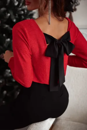 Racing Red Metallic Bowknot Open Back Top