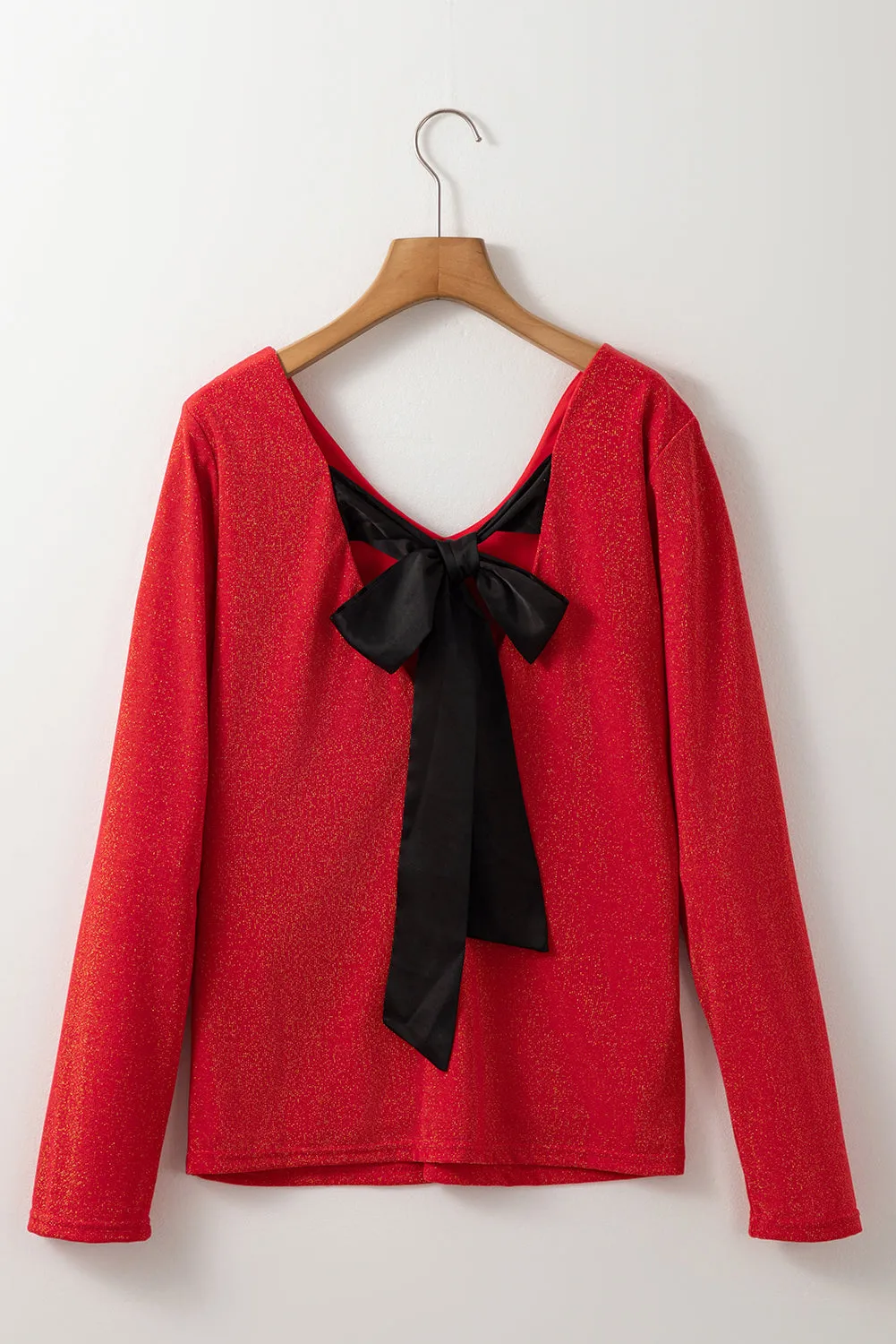 Racing Red Metallic Bowknot Open Back Top
