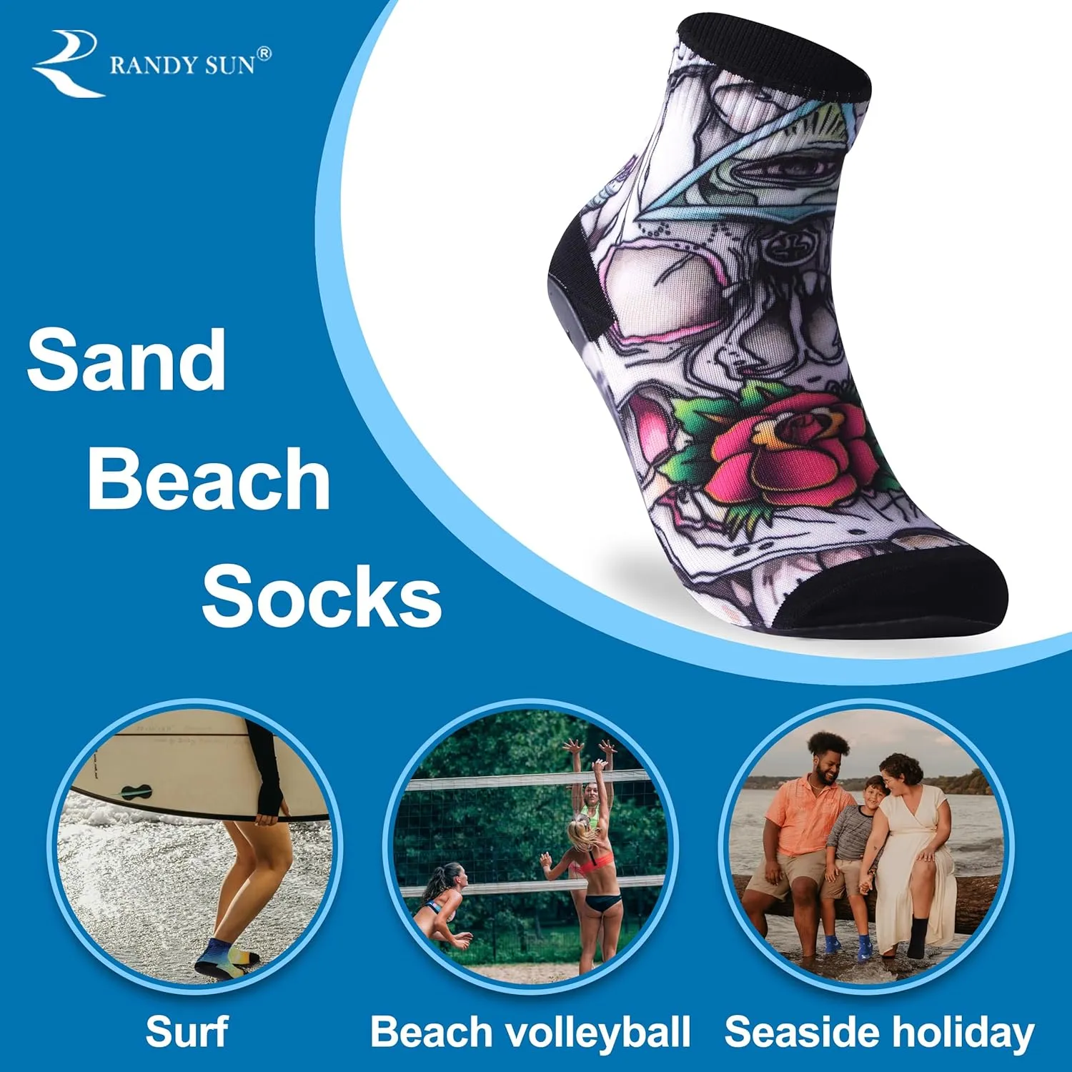 RANDY SUN Barefoot Quick-Dry Sand Beach Socks, Breathable Seamless Yoga Sock With TPE Sole