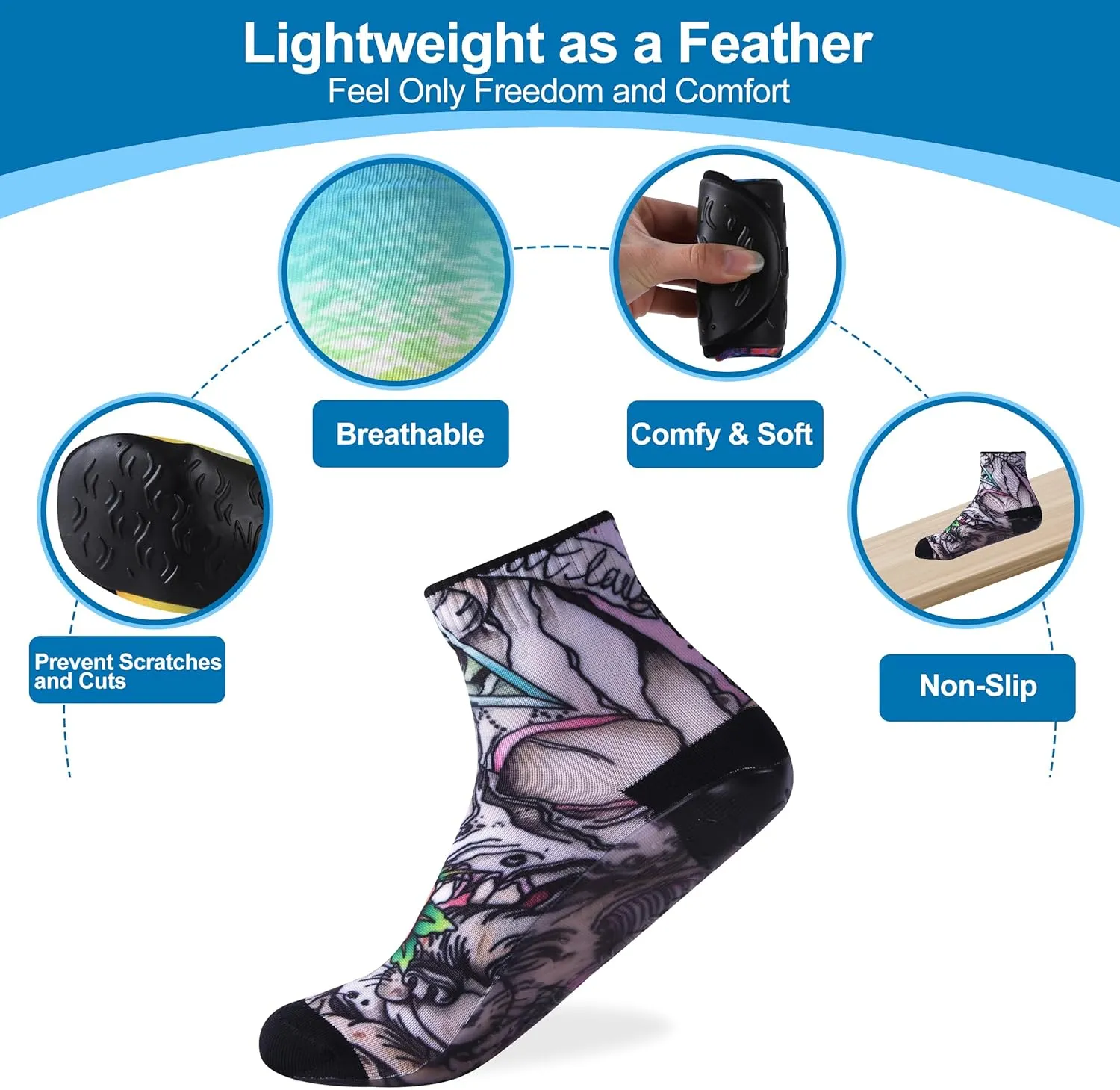 RANDY SUN Barefoot Quick-Dry Sand Beach Socks, Breathable Seamless Yoga Sock With TPE Sole