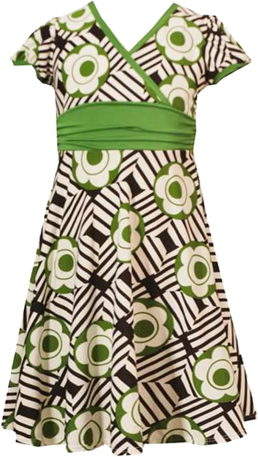 Rare Editions Little Girl 4-6X Green/Black Crossover Geometric Flower Knit Dress (4T, Green)