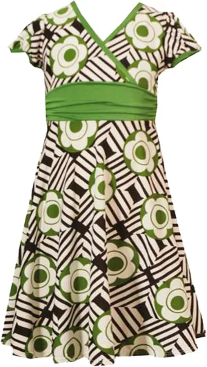 Rare Editions Little Girl 4-6X Green/Black Crossover Geometric Flower Knit Dress (4T, Green)