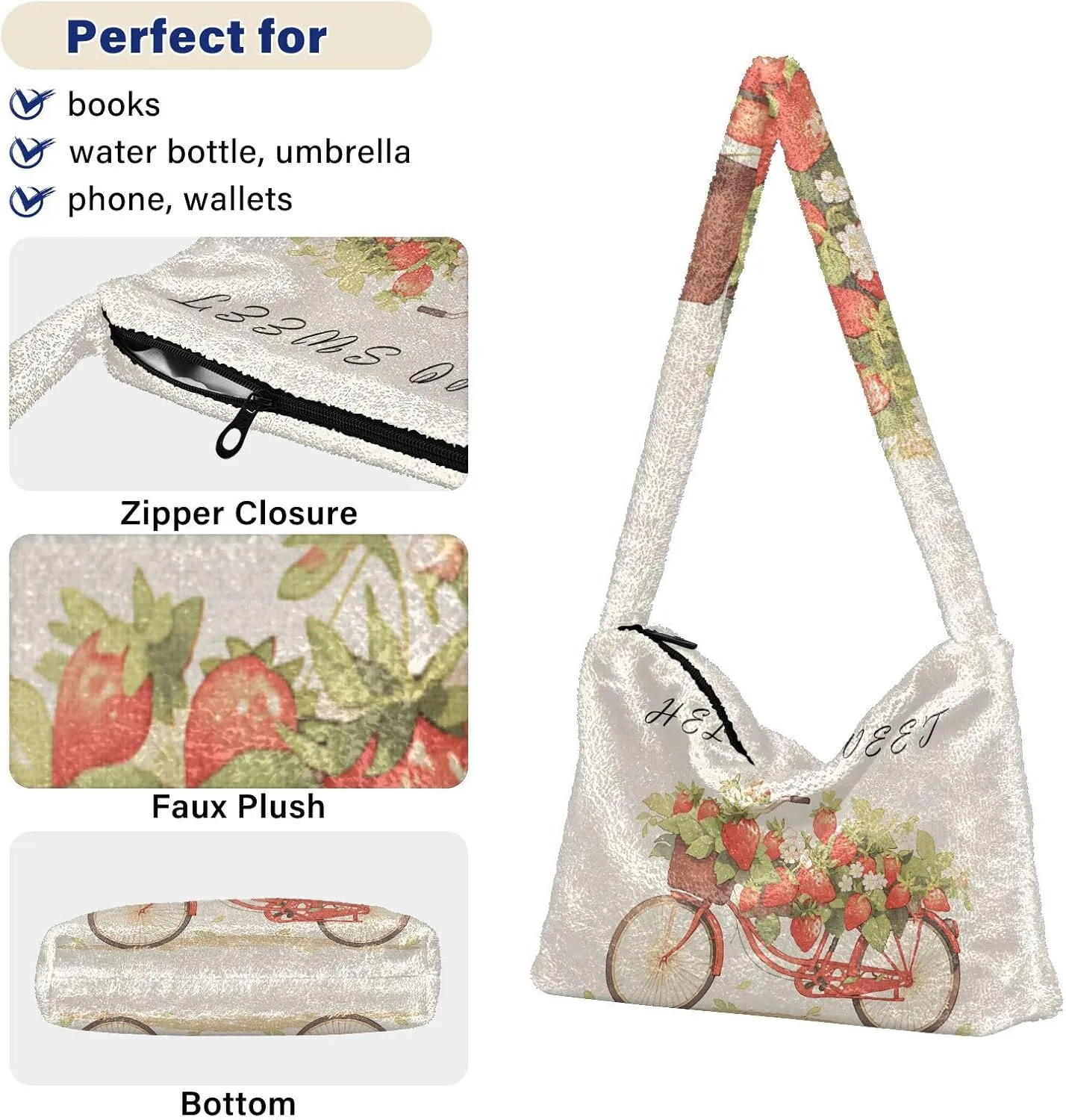 Red Beige Tricolor Premium Gray Watercolor Plush Bag, Women Handbag, Shoulder Handbag Women