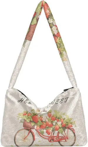 Red Beige Tricolor Premium Gray Watercolor Plush Bag, Women Handbag, Shoulder Handbag Women